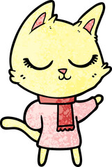 calm cartoon cat wearing scarf