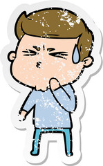 distressed sticker of a cartoon man sweating
