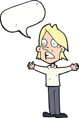 cartoon frightened man with speech bubble