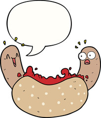 cartoon hotdog with speech bubble