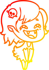 warm gradient line drawing of a cartoon laughing vampire girl