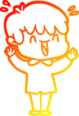 warm gradient line drawing of a cartoon laughing boy