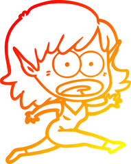 warm gradient line drawing of a cartoon shocked elf girl