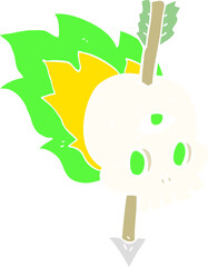 flat color illustration of magic skull with arrow through brain