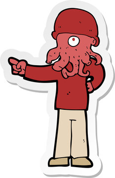 sticker of a cartoon alien monster man
