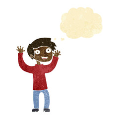 cartoon happy man with thought bubble