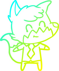 cold gradient line drawing of a cartoon friendly fox