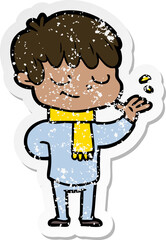 distressed sticker of a cartoon happy boy