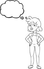freehand drawn thought bubble cartoon farmer girl