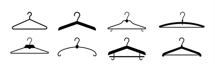 Different clothes hanger silhouette collection. Vector illustration 10 eps. - obrazy, fototapety, plakaty