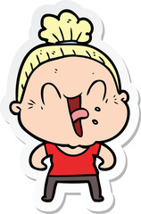 sticker of a cartoon happy old woman