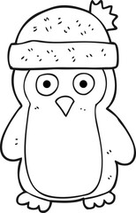 freehand drawn black and white cartoon penguin