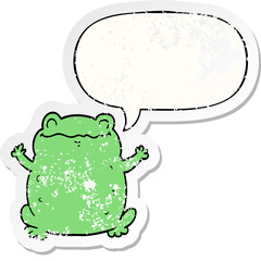 cartoon toad with speech bubble distressed distressed old sticker