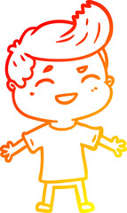 warm gradient line drawing of a cartoon man laughing
