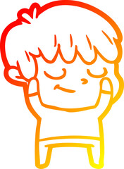 warm gradient line drawing of a happy cartoon boy