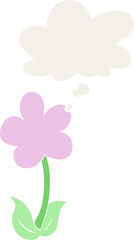 cute cartoon flower with thought bubble in retro style