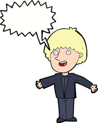 cartoon happy man with speech bubble