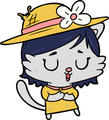 cartoon cat wearing summer hat
