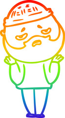 rainbow gradient line drawing of a cartoon worried man with beard