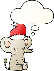 cute christmas elephant with thought bubble in smooth gradient style