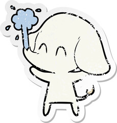 distressed sticker of a cute cartoon elephant spouting water