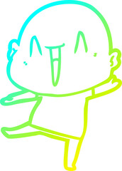 cold gradient line drawing of a happy cartoon bald man
