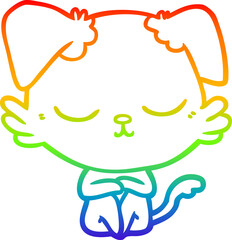 rainbow gradient line drawing of a cute cartoon dog