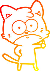 Obraz premium warm gradient line drawing of a cartoon nervous cat