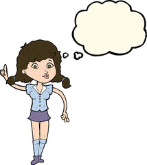 cartoon pretty woman with idea with thought bubble