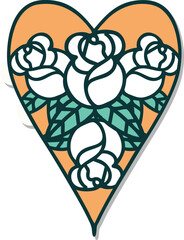 sticker of tattoo in traditional style of a heart and flowers