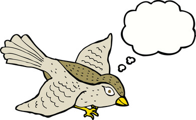 cartoon flying bird with thought bubble