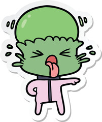 sticker of a weird cartoon alien pointing
