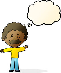 cartoon boy with mustache with thought bubble