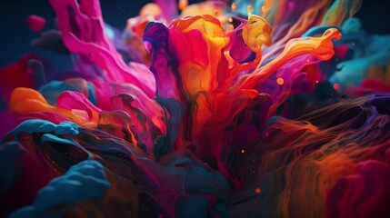 Obraz premium Colorful fluid smoke explosion on dark background. Generative ai