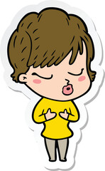 sticker of a cartoon woman with eyes shut