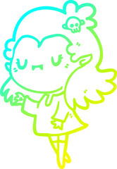 cold gradient line drawing of a cute cartoon vampire girl