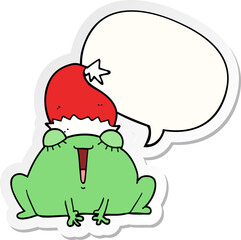 cute cartoon christmas frog with speech bubble sticker