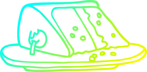 cold gradient line drawing of a cartoon slice of cake