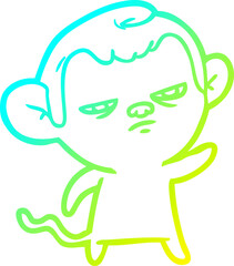 cold gradient line drawing of a cartoon annoyed monkey