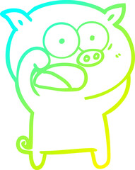 cold gradient line drawing of a cartoon pig shouting