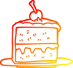 warm gradient line drawing of a cartoon cake slice