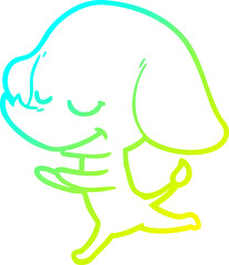 Fototapeta premium cold gradient line drawing of a cartoon smiling elephant running