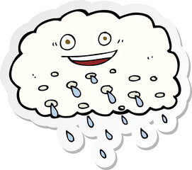 sticker of a cartoon happy raincloud