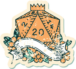 Retro Tattoo Style natural twenty D20 dice roll