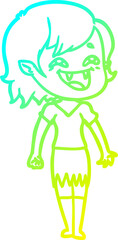 cold gradient line drawing of a cartoon laughing vampire girl