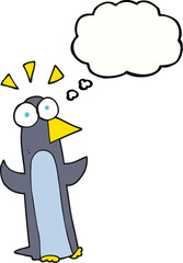 freehand drawn thought bubble cartoon surprised penguin