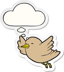cartoon bird with thought bubble as a printed sticker