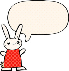 cute cartoon rabbit with speech bubble in comic book style
