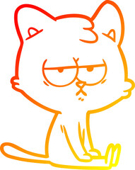 warm gradient line drawing of a bored cartoon cat