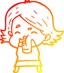 warm gradient line drawing of a cartoon girl pulling face